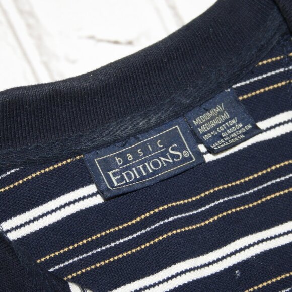 Men's Navy blue striped collared shirt by Basic Editions Size Medium - Picture 3 of 4